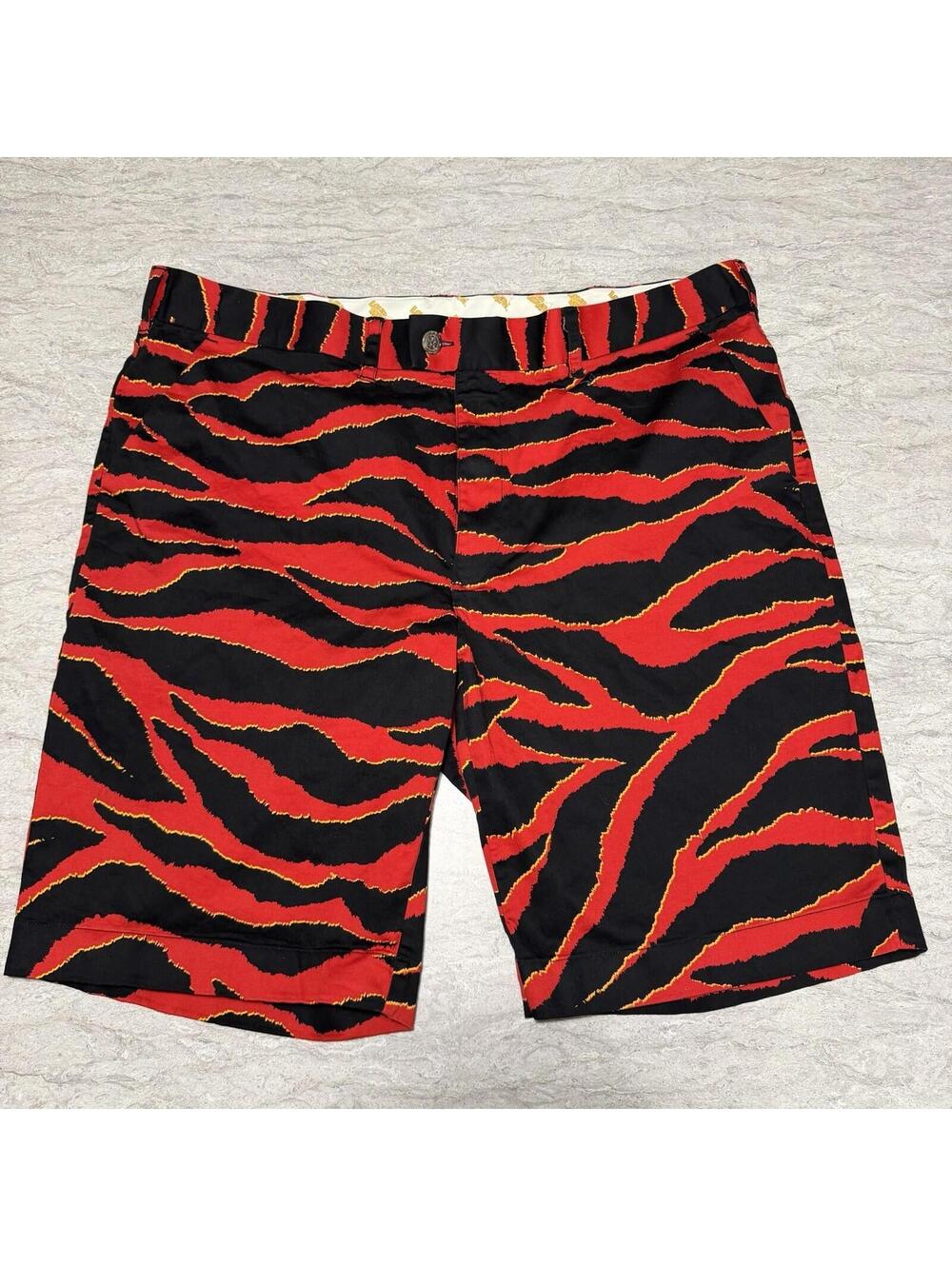 Loudmouth Golf Shorts Men 42 Red Black Cherry Bomb Tiger Striped  AOP Print 10in